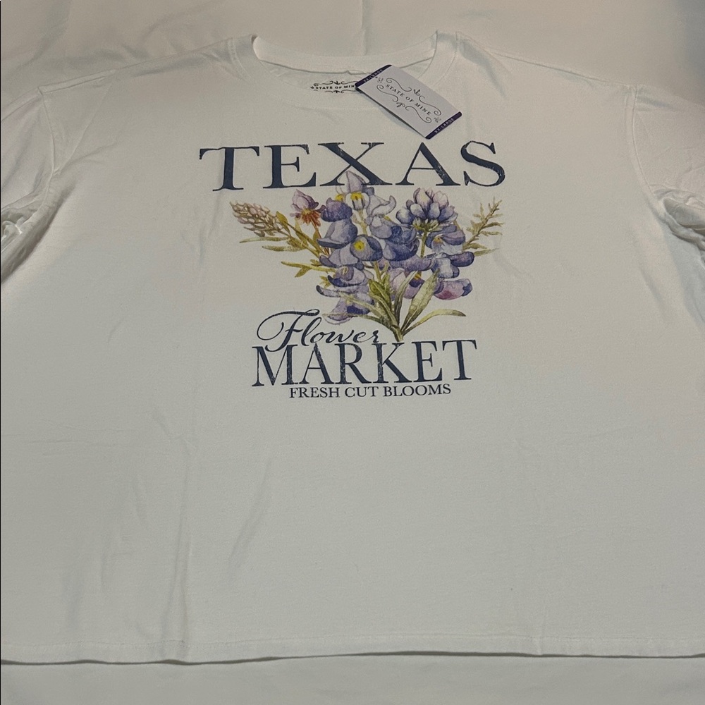 State of mine White Texas Bluebonnet Tee 100% Cotton M, L, XXL NWT